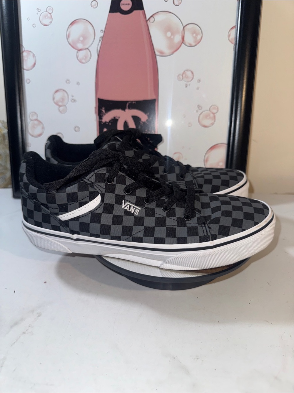 Vans Seldan Kids Black/Gray Checkerboard Lace-Up Sneakers - Size 6Y